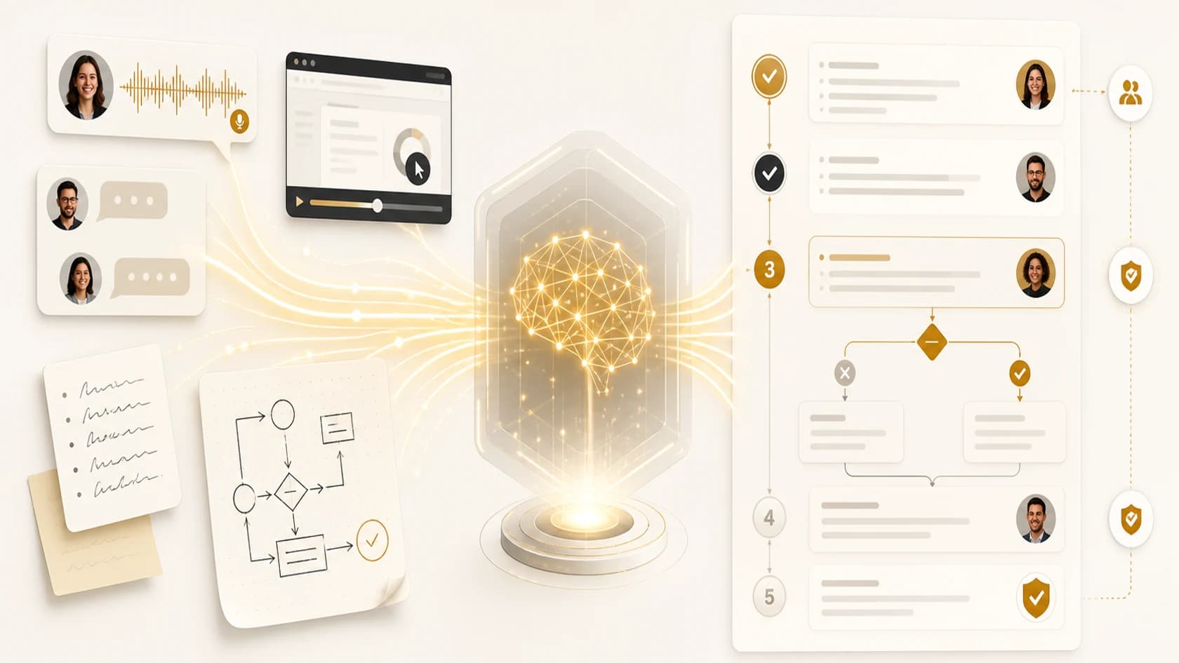 Engraved knowledge machine turning notes and speech into a reviewed, versioned operating procedure